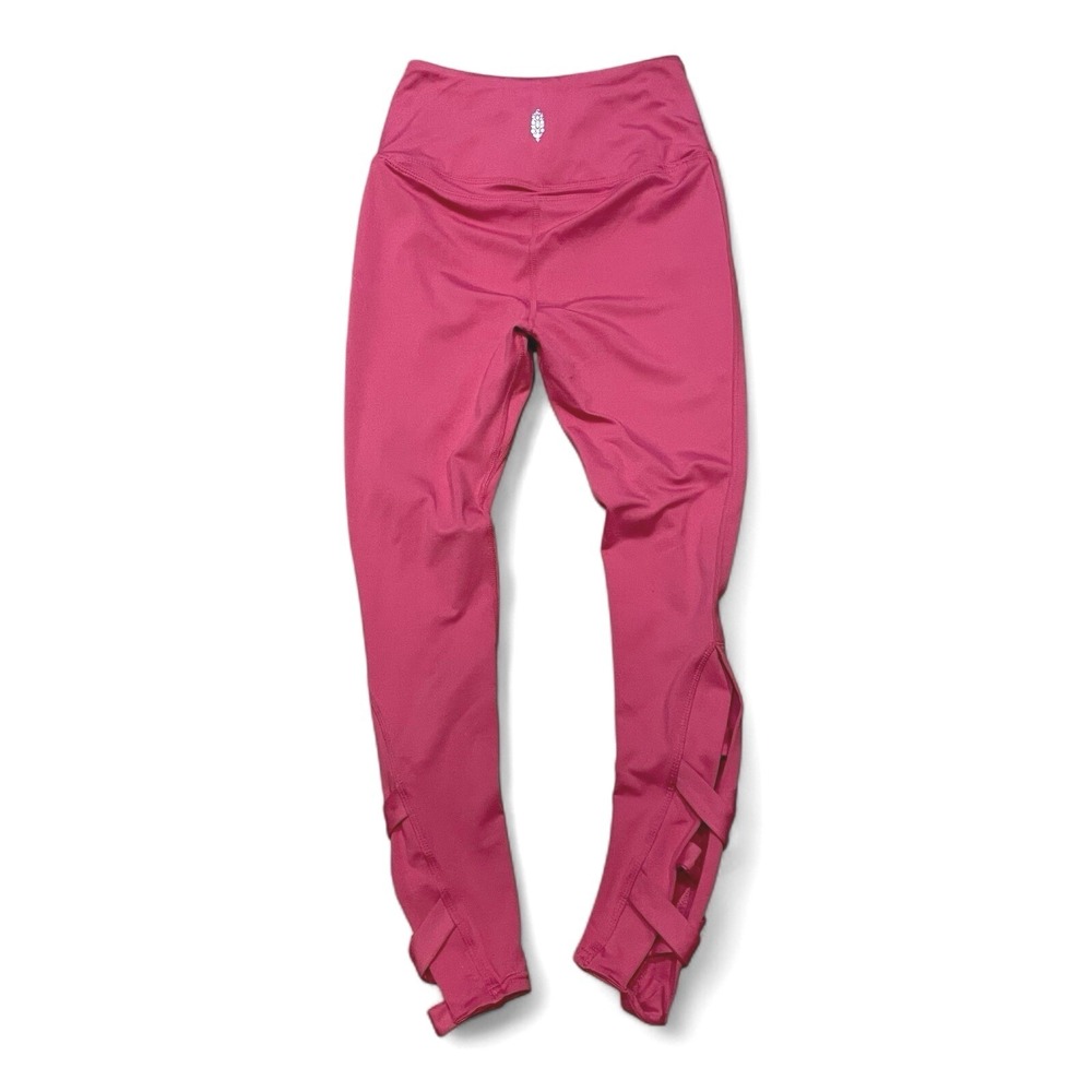 Free People FP Movement Pink Yoga Leggings Balletcore Criss‎ Cross Detail XS - Picture 2 of 6